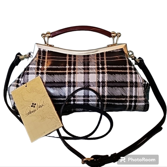 Patricia Nash Handbags - Patricia Nash Kelmscott Frame Satchel Black and White Plaid Collection purse